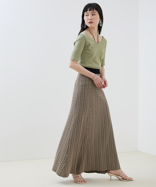 EMMA（EMMA CLOTHES）（エマ）の「【EMMA】ジャガードニットフィットフレアスカート（スカート・レディース・ベージュ/ブラウン・FREE）」の9枚目の写真