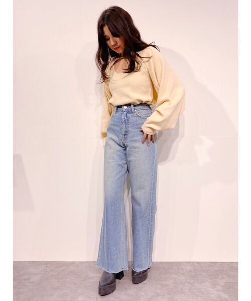 EVRIS（エヴリス）の「チェーンモチーフレイヤードニットトップス（ニット/セーター・レディース・アイボリー/ブラック/オレンジ/グリーン・FREE）」の7枚目の写真