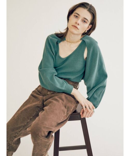 EVRIS（エヴリス）の「チェーンモチーフレイヤードニットトップス（ニット/セーター・レディース・アイボリー/ブラック/オレンジ/グリーン・FREE）」の11枚目の写真