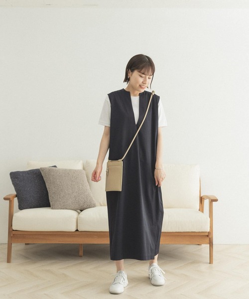 FORK&SPOON（フォークアンドスプーン）の「FORK&SPOON　スリットネックノースリーブワンピース（ワンピース・レディース・ネイビー/ベージュ・ONE）」の5枚目の写真