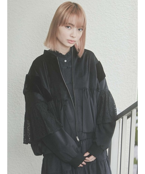 merry jenny(メリージェニー)の「レースレイヤードコンビブルゾン(ブルゾン・レディース・アイボリー/ブラック・FREE)」の2枚目の写真