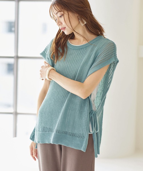 KOBE LETTUCE（コウベレタス）の「[2点セット]2Waｙメッシュポンチョベスト×インナータンクトップSET（ベスト・レディース・ブラック/ベージュ/ブルー・FREE）」の3枚目の写真