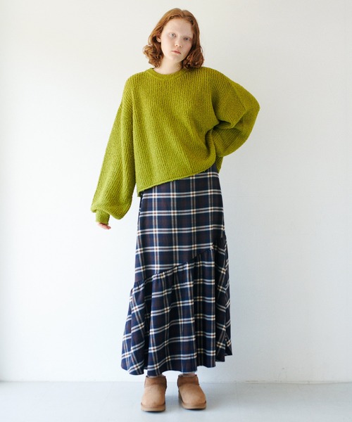 Alley by w closet（アリーバイダブルクローゼット）の「【Alley】チェック裾切替スカート（スカート・レディース・ネイビー/ベージュ・FREE）」の2枚目の写真