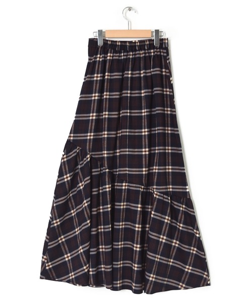 Alley by w closet（アリーバイダブルクローゼット）の「【Alley】チェック裾切替スカート（スカート・レディース・ネイビー/ベージュ・FREE）」の5枚目の写真