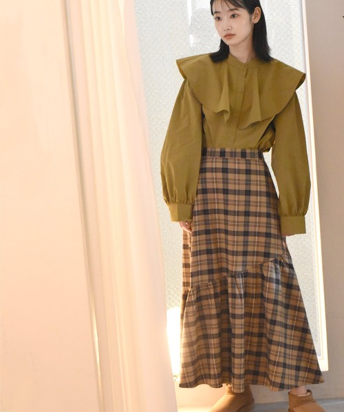 Alley by w closet（アリーバイダブルクローゼット）の「【Alley】チェック裾切替スカート（スカート・レディース・ネイビー/ベージュ・FREE）」の16枚目の写真