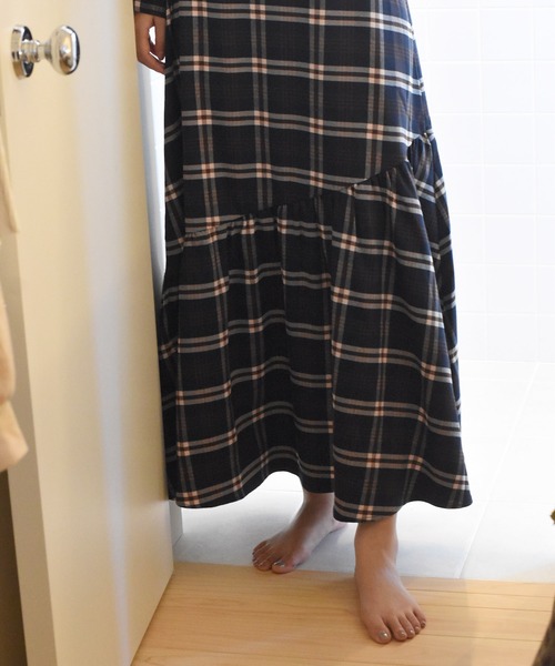 Alley by w closet（アリーバイダブルクローゼット）の「【Alley】チェック裾切替スカート（スカート・レディース・ネイビー/ベージュ・FREE）」の12枚目の写真