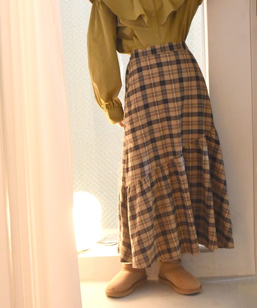 Alley by w closet（アリーバイダブルクローゼット）の「【Alley】チェック裾切替スカート（スカート・レディース・ネイビー/ベージュ・FREE）」の4枚目の写真