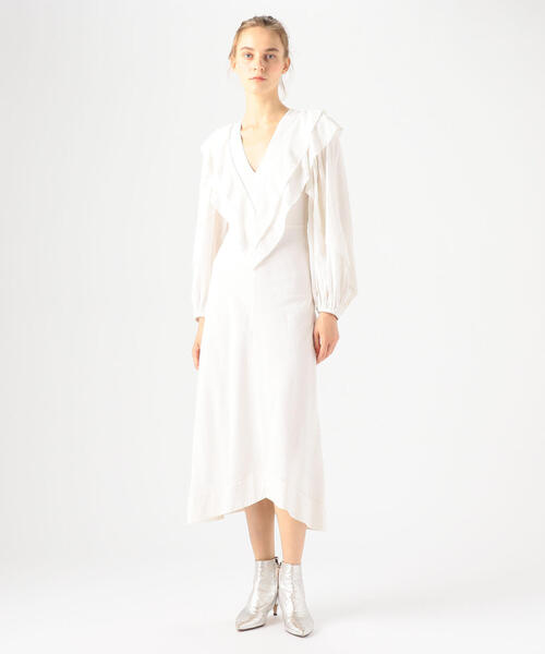 ISABEL MARANT(イザベルマラン)の「ISABEL MARANT ETOILE HYDE ラッフルショルダーロングワンピース(ワンピース・レディース・ホワイト/グリーン・34/36)」の3枚目の写真