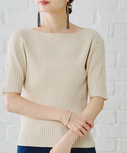 acro（アクロ）の「5分袖ボートネックベーシックリブニット/AC1133（ニット/セーター・レディース・ブラック/ベージュ/グレー/イエロー/ブルー/グリーン・ﾌﾘ-）」の4枚目の写真