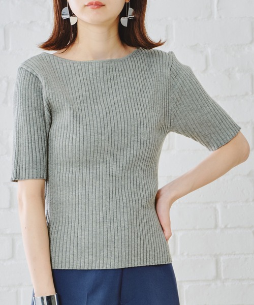 acro（アクロ）の「5分袖ボートネックベーシックリブニット/AC1133（ニット/セーター・レディース・ブラック/ベージュ/グレー/イエロー/ブルー/グリーン・ﾌﾘ-）」の3枚目の写真