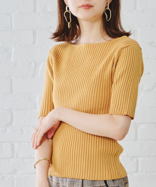 acro（アクロ）の「5分袖ボートネックベーシックリブニット/AC1133（ニット/セーター・レディース・ブラック/ベージュ/グレー/イエロー/ブルー/グリーン・ﾌﾘ-）」の6枚目の写真