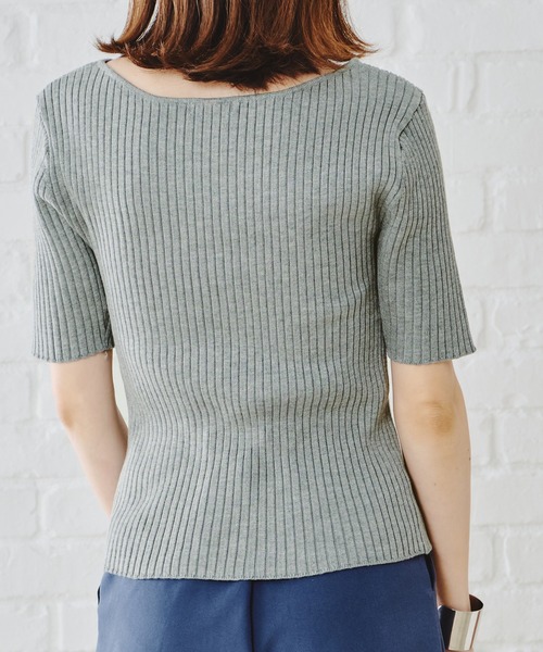 acro（アクロ）の「5分袖ボートネックベーシックリブニット/AC1133（ニット/セーター・レディース・ブラック/ベージュ/グレー/イエロー/ブルー/グリーン・ﾌﾘ-）」の16枚目の写真