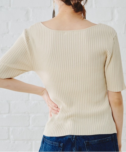 acro（アクロ）の「5分袖ボートネックベーシックリブニット/AC1133（ニット/セーター・レディース・ブラック/ベージュ/グレー/イエロー/ブルー/グリーン・ﾌﾘ-）」の19枚目の写真