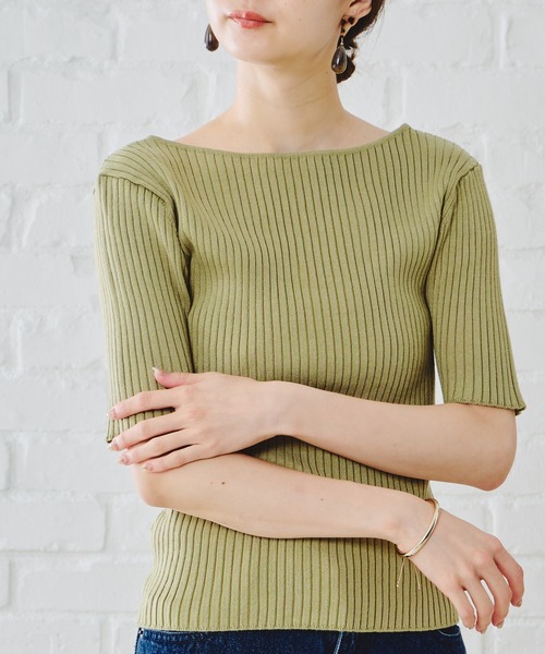 acro（アクロ）の「5分袖ボートネックベーシックリブニット/AC1133（ニット/セーター・レディース・ブラック/ベージュ/グレー/イエロー/ブルー/グリーン・ﾌﾘ-）」の7枚目の写真