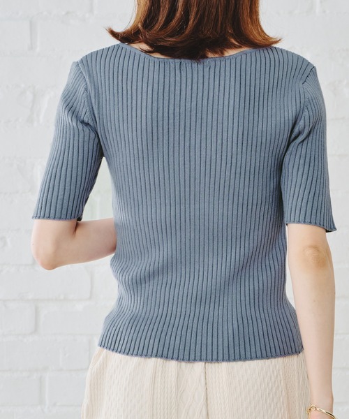 acro（アクロ）の「5分袖ボートネックベーシックリブニット/AC1133（ニット/セーター・レディース・ブラック/ベージュ/グレー/イエロー/ブルー/グリーン・ﾌﾘ-）」の14枚目の写真