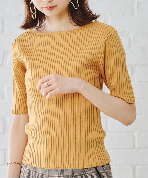 acro（アクロ）の「5分袖ボートネックベーシックリブニット/AC1133（ニット/セーター・レディース・ブラック/ベージュ/グレー/イエロー/ブルー/グリーン・ﾌﾘ-）」の9枚目の写真