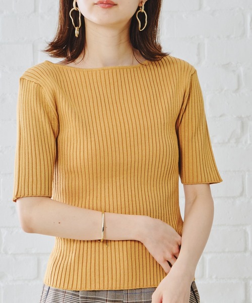 acro（アクロ）の「5分袖ボートネックベーシックリブニット/AC1133（ニット/セーター・レディース・ブラック/ベージュ/グレー/イエロー/ブルー/グリーン・ﾌﾘ-）」の18枚目の写真