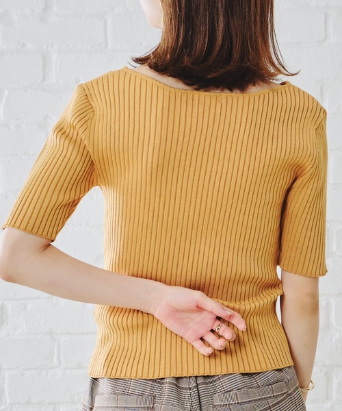 acro（アクロ）の「5分袖ボートネックベーシックリブニット/AC1133（ニット/セーター・レディース・ブラック/ベージュ/グレー/イエロー/ブルー/グリーン・ﾌﾘ-）」の11枚目の写真