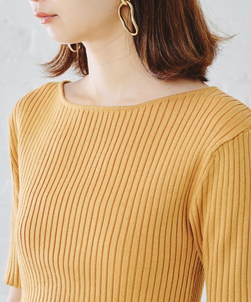 acro（アクロ）の「5分袖ボートネックベーシックリブニット/AC1133（ニット/セーター・レディース・ブラック/ベージュ/グレー/イエロー/ブルー/グリーン・ﾌﾘ-）」の17枚目の写真