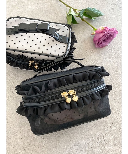 Honey Salon（ハニーサロン）の「ドットチュールバニティポーチ（ポーチ・レディース・ブラック/ベージュ・FREE）」の6枚目の写真