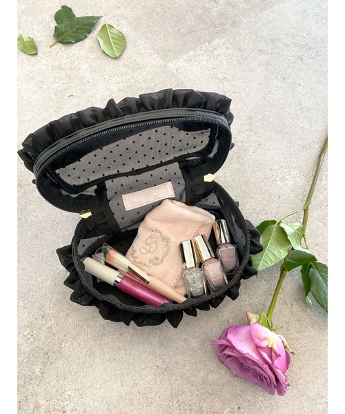 Honey Salon（ハニーサロン）の「ドットチュールバニティポーチ（ポーチ・レディース・ブラック/ベージュ・FREE）」の8枚目の写真