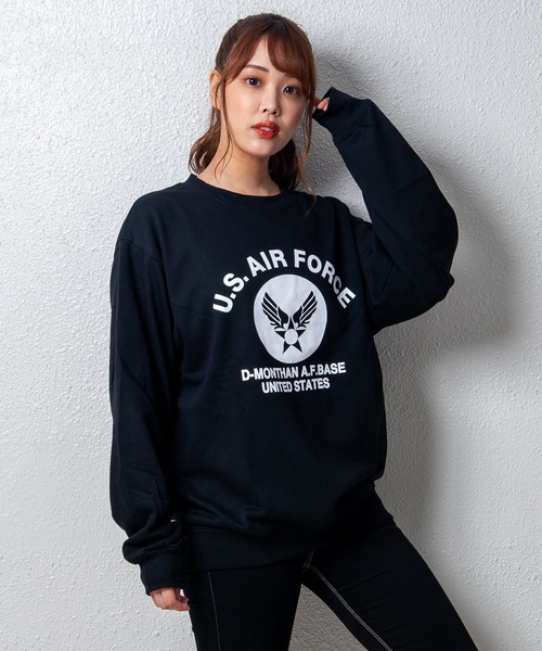 GGD(ジージーディー)の「ワイドシルエットU.S.AIR.FORCE裏毛トレーナー(スウェット・レディース・ブラック/グリーン/グレー/ブルー・LL/L/M)」の1枚目の写真