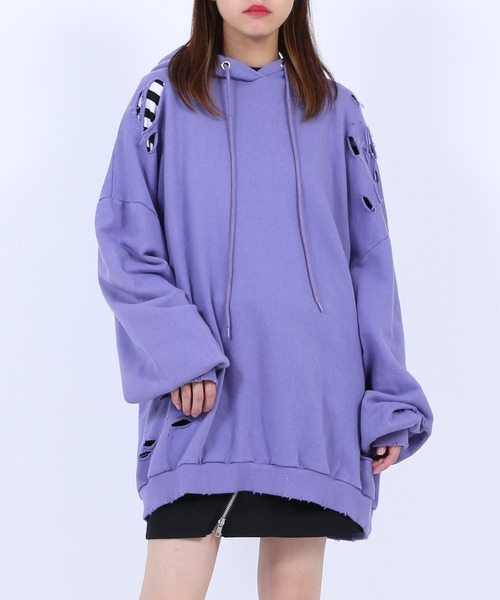 PUNYUS(プニュズ)の「クラッシュパーカー(パーカー・レディース・パープル/グリーン/ブラック/グレー・3/4)」の1枚目の写真