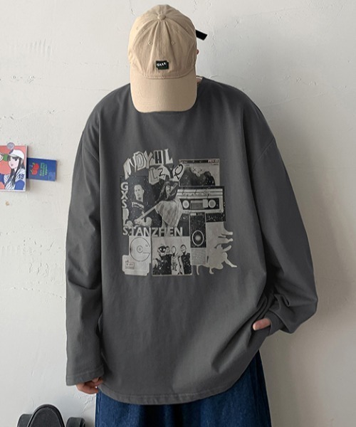 MGV（エムジーヴィー）の「グラフィックデザインオーバーサイズロンT（Tシャツ/カットソー・メンズ・ホワイト/ブラック/ダークグレー・MEDIUM/LARGE/X-LARGE）」の3枚目の写真