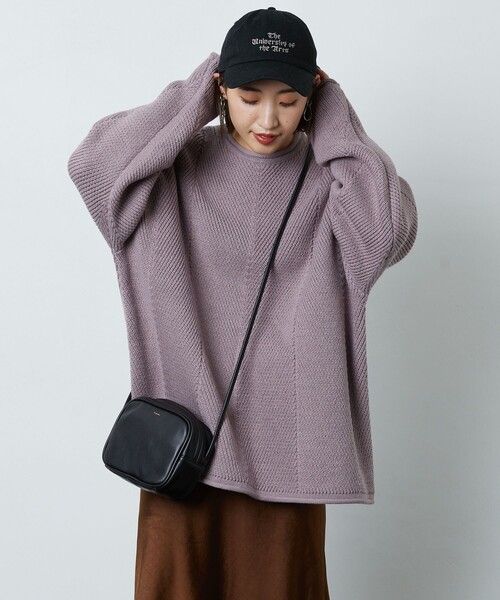 FREAK'S STORE（フリークスストア）の「▽【WEB限定】ヘリンボーンロールネックニット（ニット/セーター・レディース・ナチュラル/オリーブ/ブラック/ブラウン/イエロー/グリーン/ブルー/ラベンダー・ﾌﾘ-）」の7枚目の写真