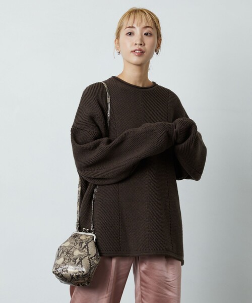 FREAK'S STORE（フリークスストア）の「▽【WEB限定】ヘリンボーンロールネックニット（ニット/セーター・レディース・ナチュラル/オリーブ/ブラック/ブラウン/イエロー/グリーン/ブルー/ラベンダー・ﾌﾘ-）」の3枚目の写真