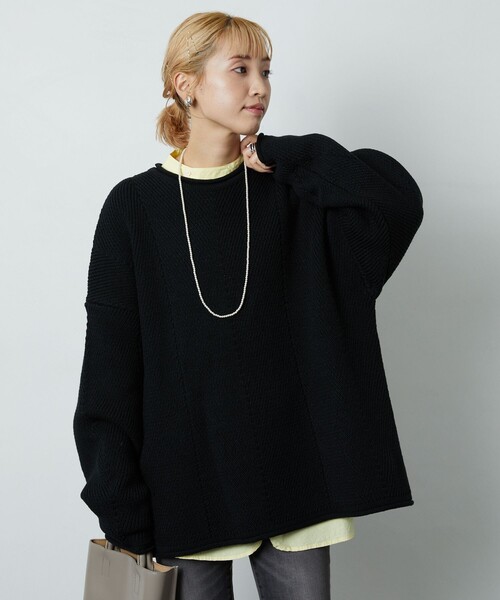 FREAK'S STORE（フリークスストア）の「▽【WEB限定】ヘリンボーンロールネックニット（ニット/セーター・レディース・ナチュラル/オリーブ/ブラック/ブラウン/イエロー/グリーン/ブルー/ラベンダー・ﾌﾘ-）」の2枚目の写真