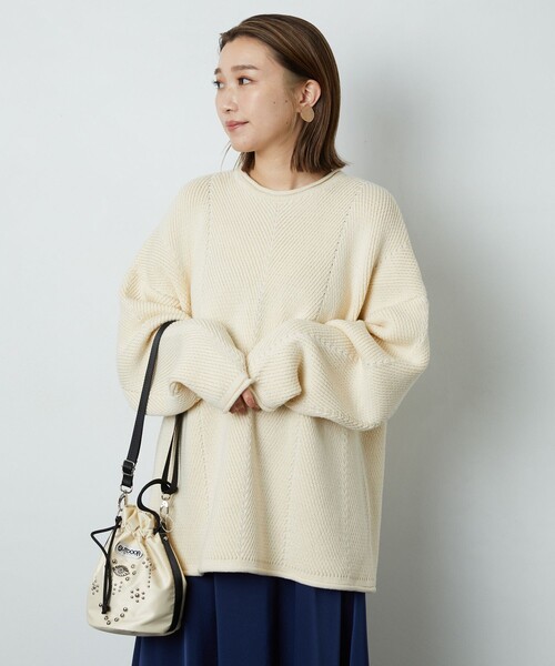 FREAK'S STORE（フリークスストア）の「▽【WEB限定】ヘリンボーンロールネックニット（ニット/セーター・レディース・ナチュラル/オリーブ/ブラック/ブラウン/イエロー/グリーン/ブルー/ラベンダー・ﾌﾘ-）」の10枚目の写真