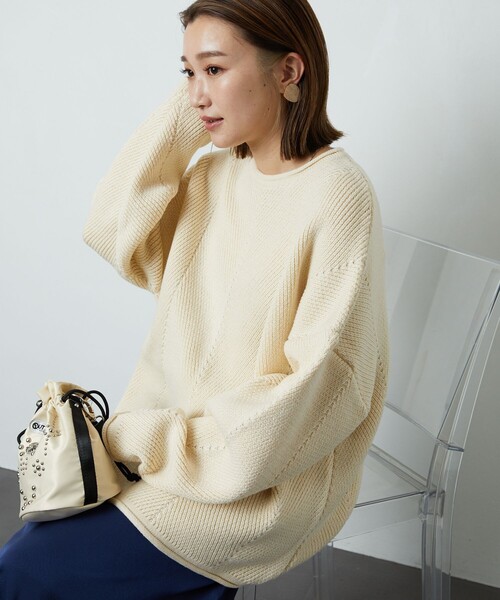 FREAK'S STORE（フリークスストア）の「▽【WEB限定】ヘリンボーンロールネックニット（ニット/セーター・レディース・ナチュラル/オリーブ/ブラック/ブラウン/イエロー/グリーン/ブルー/ラベンダー・ﾌﾘ-）」の12枚目の写真