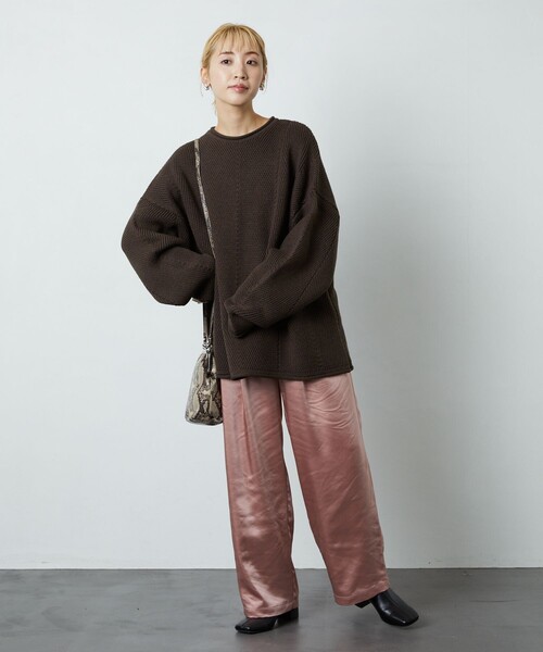 FREAK'S STORE（フリークスストア）の「▽【WEB限定】ヘリンボーンロールネックニット（ニット/セーター・レディース・ナチュラル/オリーブ/ブラック/ブラウン/イエロー/グリーン/ブルー/ラベンダー・ﾌﾘ-）」の13枚目の写真