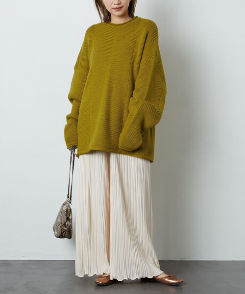 FREAK'S STORE（フリークスストア）の「▽【WEB限定】ヘリンボーンロールネックニット（ニット/セーター・レディース・ナチュラル/オリーブ/ブラック/ブラウン/イエロー/グリーン/ブルー/ラベンダー・ﾌﾘ-）」の19枚目の写真