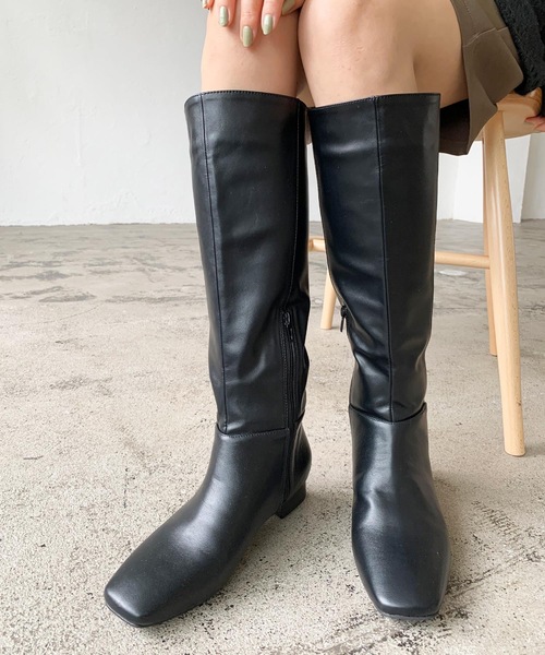 LIAN（リアン）の「スクエアトゥロングブーツ（ブーツ・レディース・ブラック/ブラウン・SMALL/MEDIUM/LARGE）」の12枚目の写真