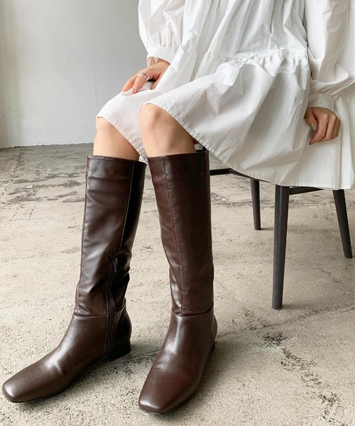 LIAN（リアン）の「スクエアトゥロングブーツ（ブーツ・レディース・ブラック/ブラウン・SMALL/MEDIUM/LARGE）」の7枚目の写真