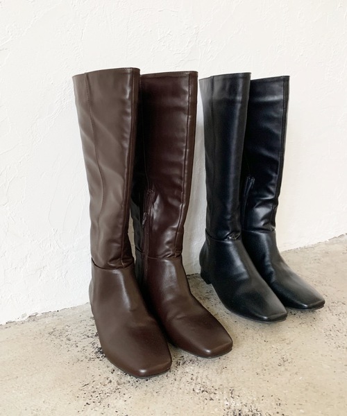 LIAN（リアン）の「スクエアトゥロングブーツ（ブーツ・レディース・ブラック/ブラウン・SMALL/MEDIUM/LARGE）」の9枚目の写真