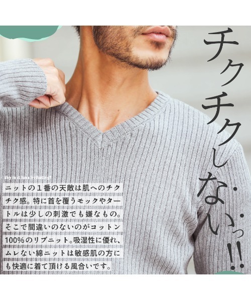 jiggys shop(ジギーズショップ)の「チクチクしない Vネック ウォッシャブル コットン リブニットセーター(ニット/セーター・メンズ・ネイビー/ミックスグレー/グレイッシュベージュ/ブラック/オフホワイト/グレー系その他・MEDIUM/LARGE/SMALL/X-LARGE)」の19枚目の写真