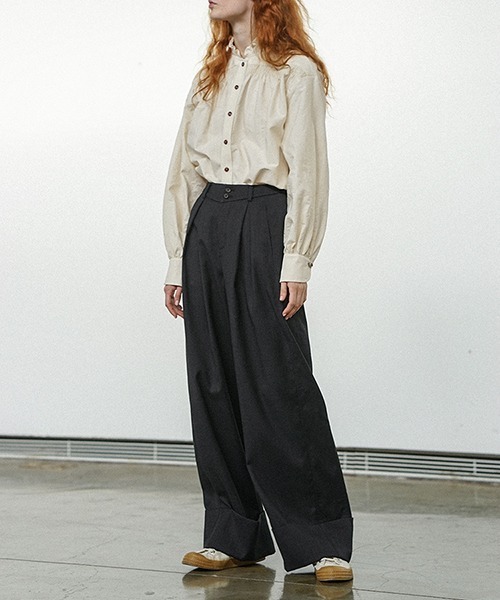 chuclla（チュクラ）の「【LeonoraYang】Box tuck wool wide leg pants chw21a114（その他パンツ・レディース・スモーキーグリーン系/ダークグレー・M/S/L）」の9枚目の写真