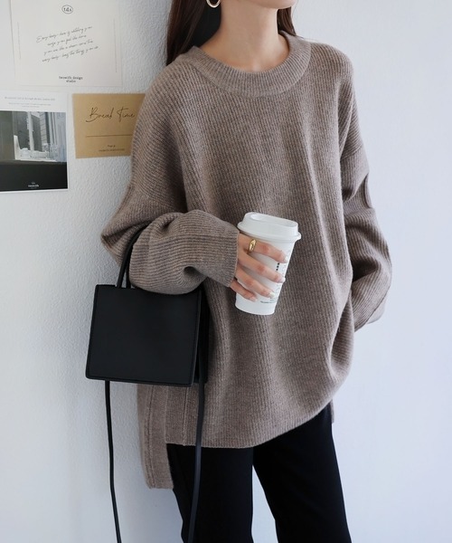 起毛長袖オーバーサイズサイドスリットニット（ニット/セーター