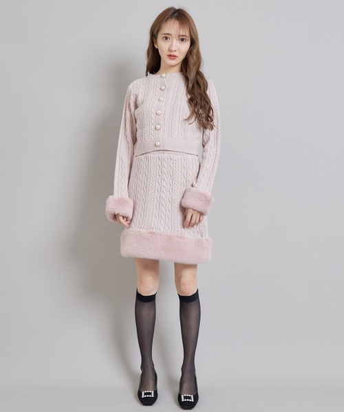 TITTY&CO.（ティティーアンドコー）の「フェイクファーニットスカート（スカート・レディース・ブラック/オフホワイト/ピンク・FREE）」の7枚目の写真