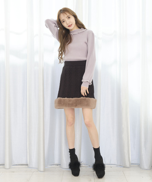 TITTY&CO.（ティティーアンドコー）の「フェイクファーニットスカート（スカート・レディース・ブラック/オフホワイト/ピンク・FREE）」の18枚目の写真