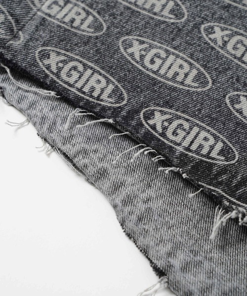 X-girl（エックスガール）の「OVAL LOGO DENIM SHORT PANTS/オーバルロゴ総柄　デニムショートパンツ（デニムパンツ・レディース・ライトインディゴブルー/ブラック・S/XS/M）」の8枚目の写真