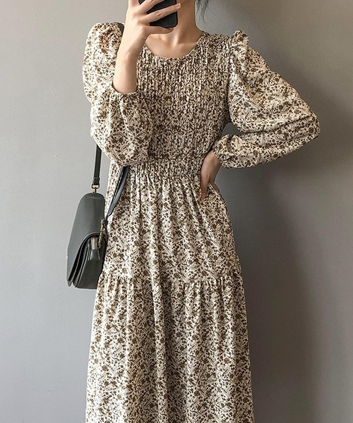 c.u.l(シーユーエル)の「【c.u.l:w】フロントギャザー花柄ワンピース culw159(ワンピース・レディース・ブルー/ブラウン・M/L)」の3枚目の写真