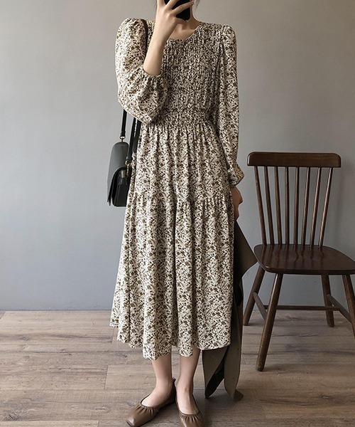 c.u.l(シーユーエル)の「【c.u.l:w】フロントギャザー花柄ワンピース culw159(ワンピース・レディース・ブルー/ブラウン・M/L)」の4枚目の写真