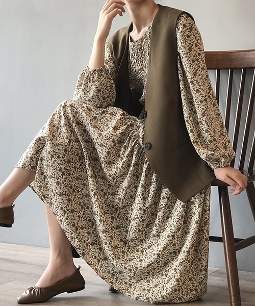 c.u.l(シーユーエル)の「【c.u.l:w】フロントギャザー花柄ワンピース culw159(ワンピース・レディース・ブルー/ブラウン・M/L)」の5枚目の写真