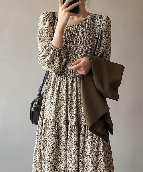c.u.l(シーユーエル)の「【c.u.l:w】フロントギャザー花柄ワンピース culw159(ワンピース・レディース・ブルー/ブラウン・M/L)」の7枚目の写真