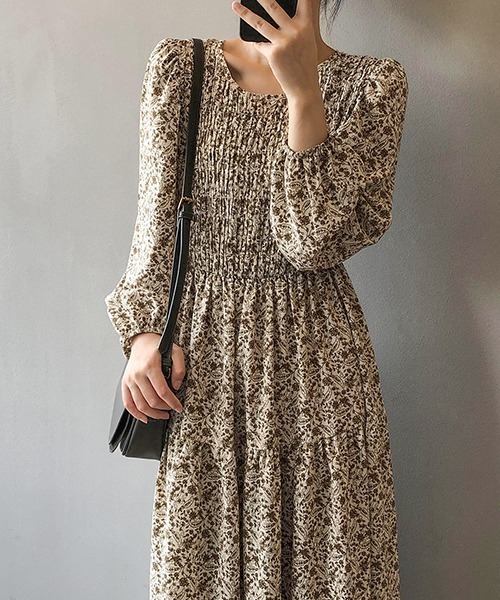 c.u.l(シーユーエル)の「【c.u.l:w】フロントギャザー花柄ワンピース culw159(ワンピース・レディース・ブルー/ブラウン・M/L)」の9枚目の写真