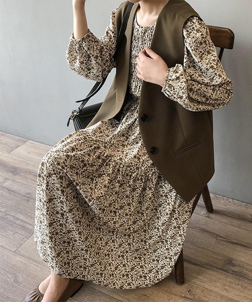 c.u.l(シーユーエル)の「【c.u.l:w】フロントギャザー花柄ワンピース culw159(ワンピース・レディース・ブルー/ブラウン・M/L)」の12枚目の写真